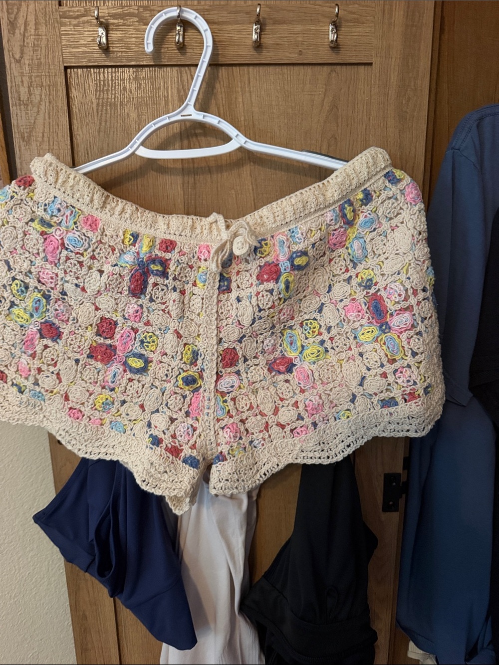 Crochet Floral Shorts in Cream with Pastel Multicolor Accents